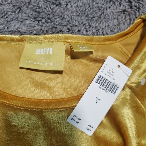 NWT Maeve Anthropologie Velvet Sunflower Yellow Soft Sweatshirt - Small - Picture 4 of 9